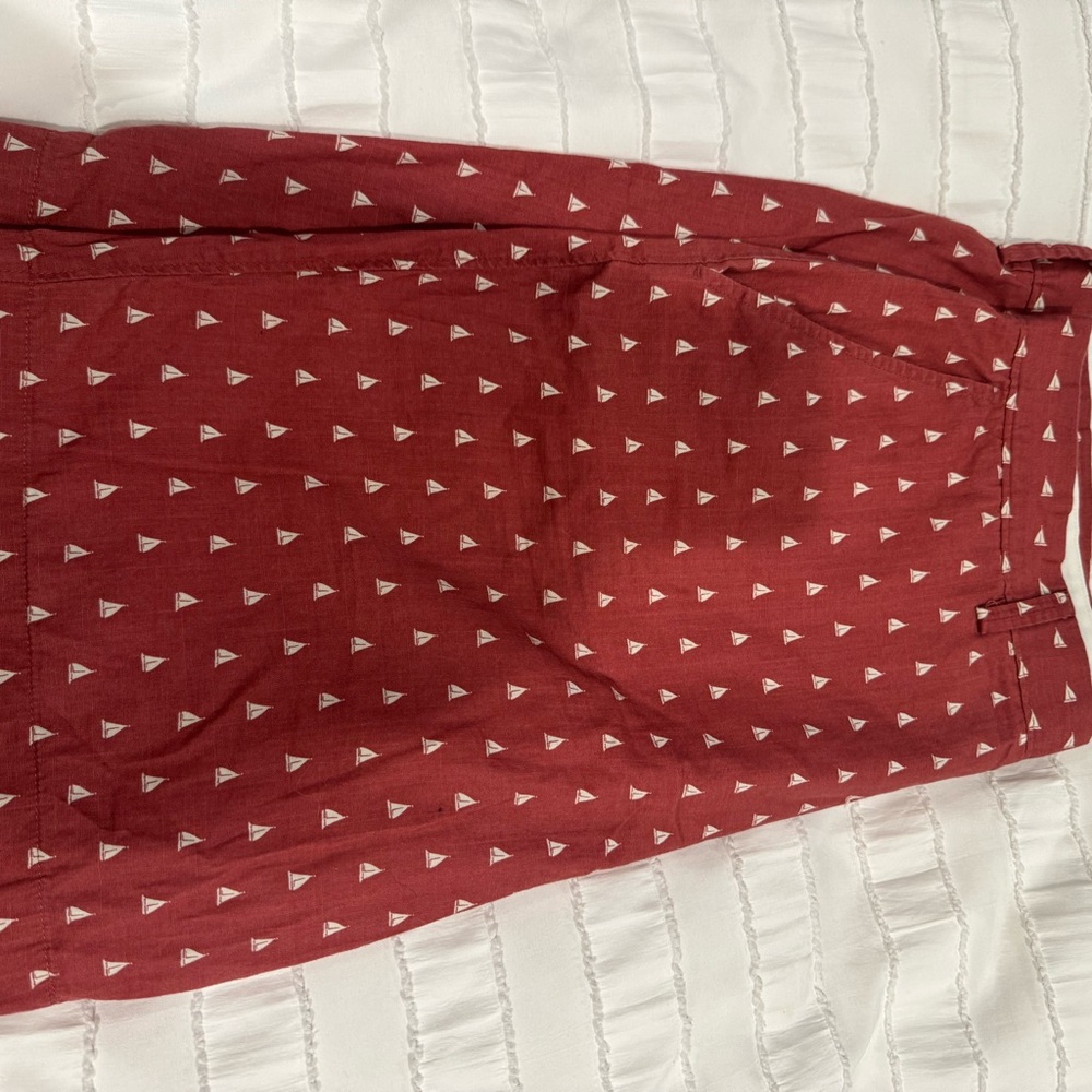 J. Crew Red Pants with White Geometric Design